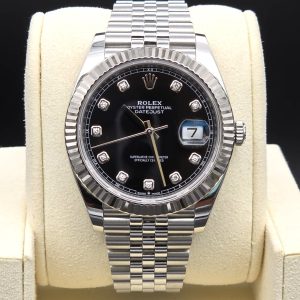 Mint 2022 Rolex Datejust Jubilee 126334 Black w 10 Point Diamonds Dial 41mm